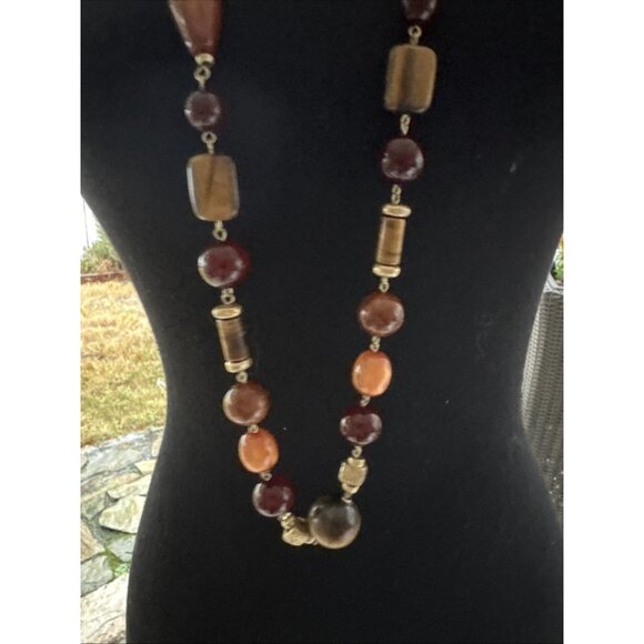 Chicos Brown Amber Gold Tone 20" Long Beaded Statement Necklace NEW - Picture 4 of 16